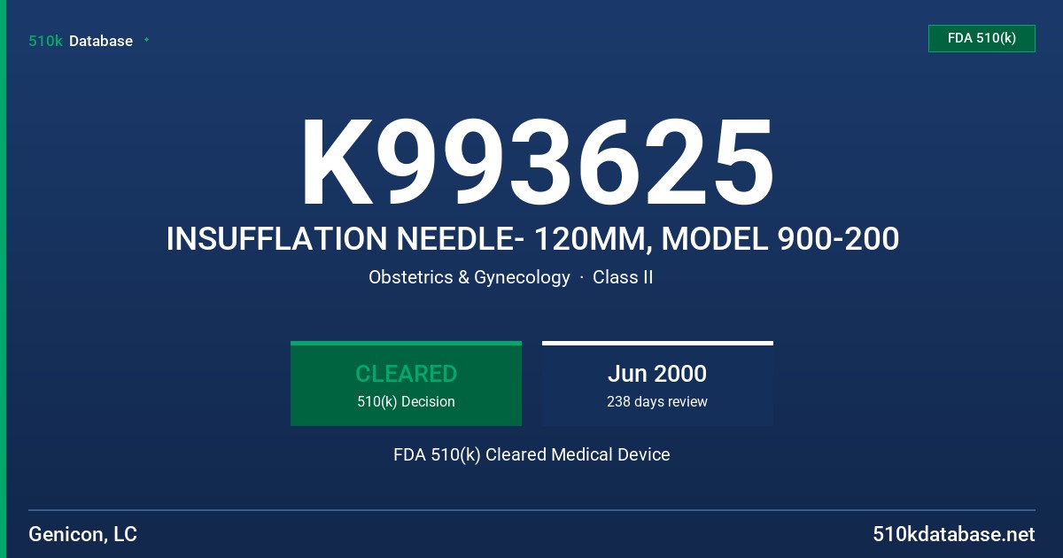 K993625 INSUFFLATION NEEDLE- 120MM, MODEL 900-200 FDA 510(k) Cleared Medical Device
