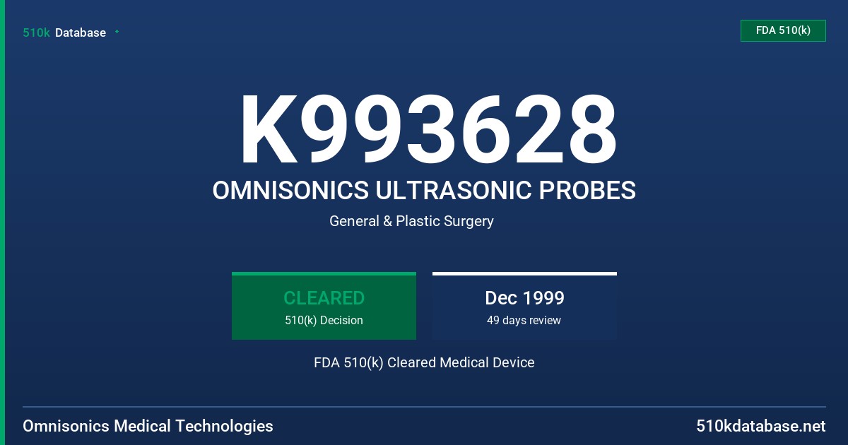 K993628 OMNISONICS ULTRASONIC PROBES FDA 510(k) Cleared Medical Device