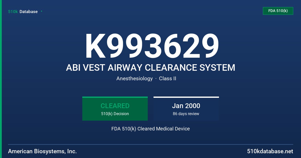 K993629 ABI VEST AIRWAY CLEARANCE SYSTEM FDA 510(k) Cleared Medical Device