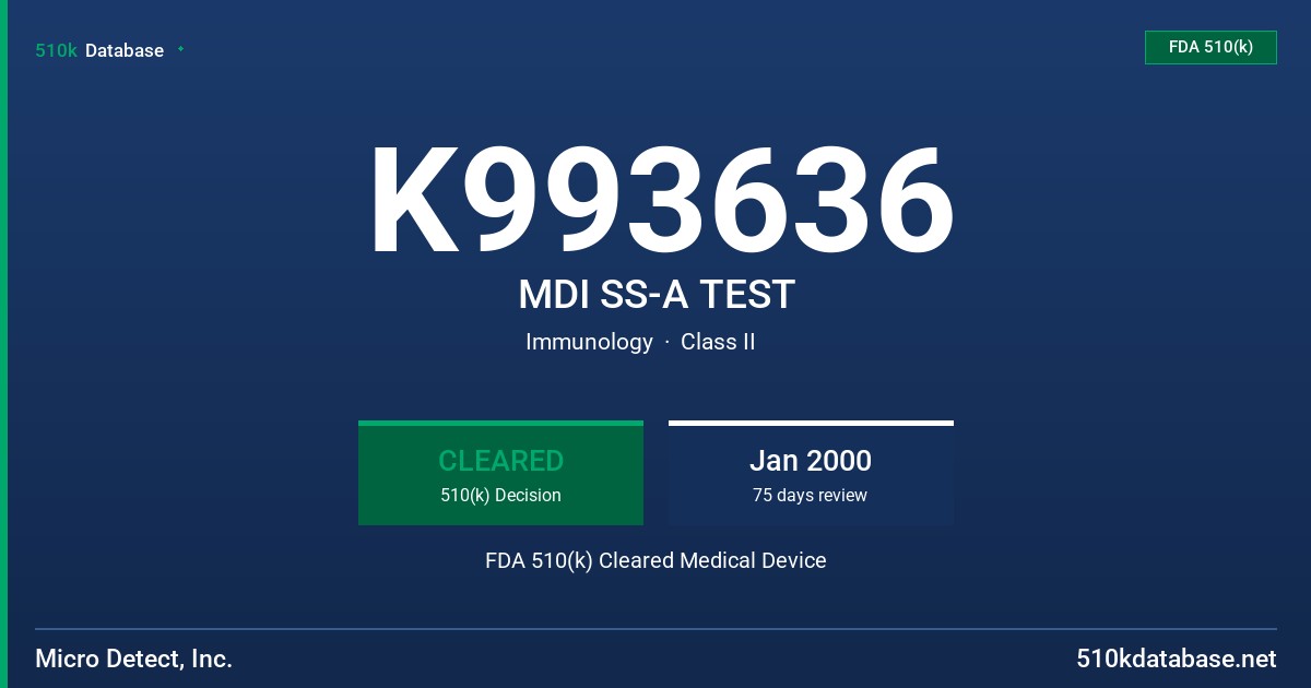 K993636 MDI SS-A TEST FDA 510(k) Cleared Medical Device