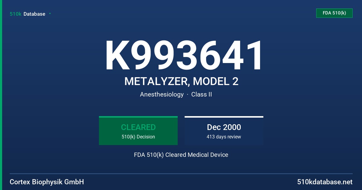 K993641 METALYZER, MODEL 2 FDA 510(k) Cleared Medical Device