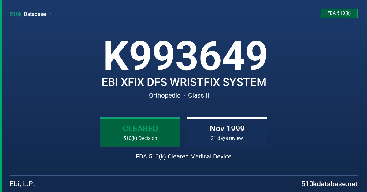 K993649 EBI XFIX DFS WRISTFIX SYSTEM FDA 510(k) Cleared Medical Device