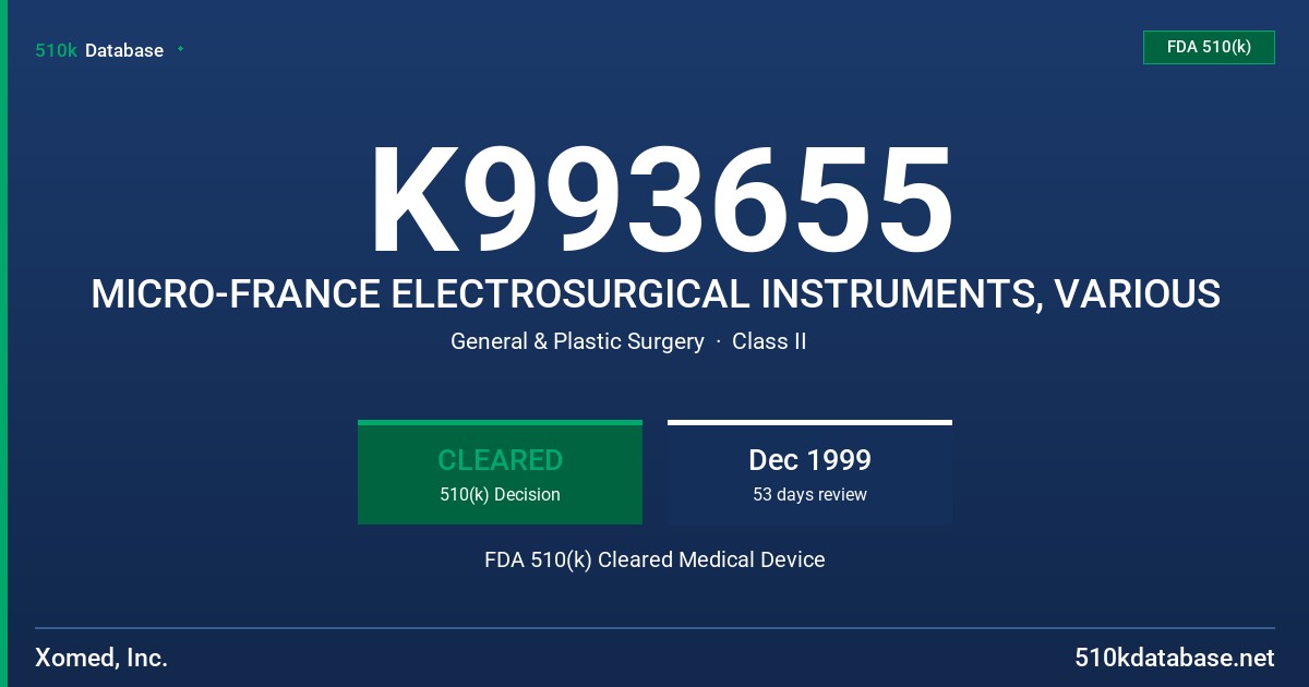 K993655 MICRO-FRANCE ELECTROSURGICAL INSTRUMENTS, VARIOUS FDA 510(k) Cleared Medical Device