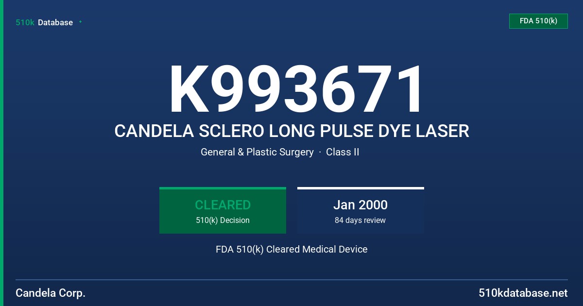K993671 CANDELA SCLERO LONG PULSE DYE LASER FDA 510(k) Cleared Medical Device