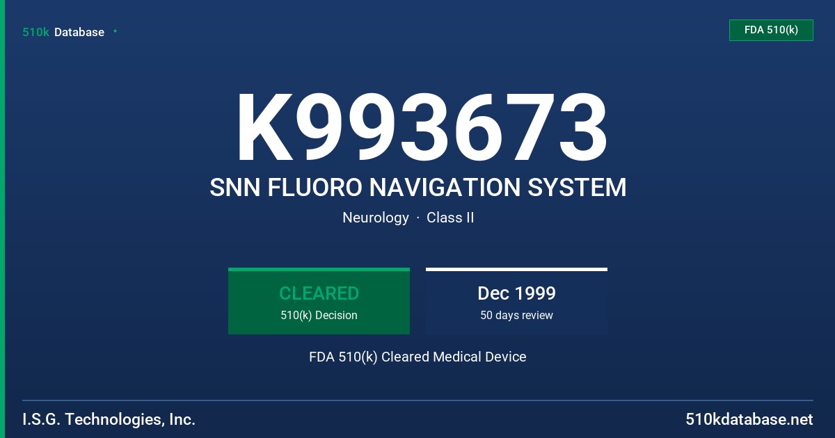 K993673 SNN FLUORO NAVIGATION SYSTEM FDA 510(k) Cleared Medical Device