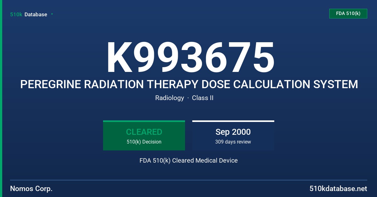 K993675 PEREGRINE RADIATION THERAPY DOSE CALCULATION SYSTEM FDA 510(k) Cleared Medical Device
