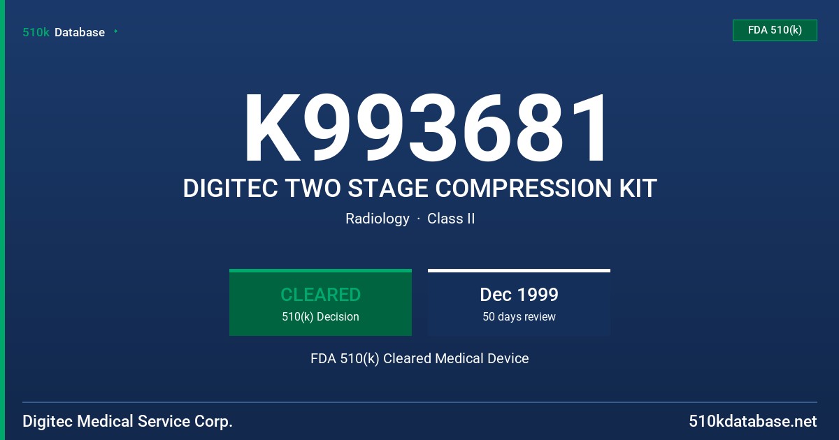 K993681 DIGITEC TWO STAGE COMPRESSION KIT FDA 510(k) Cleared Medical Device