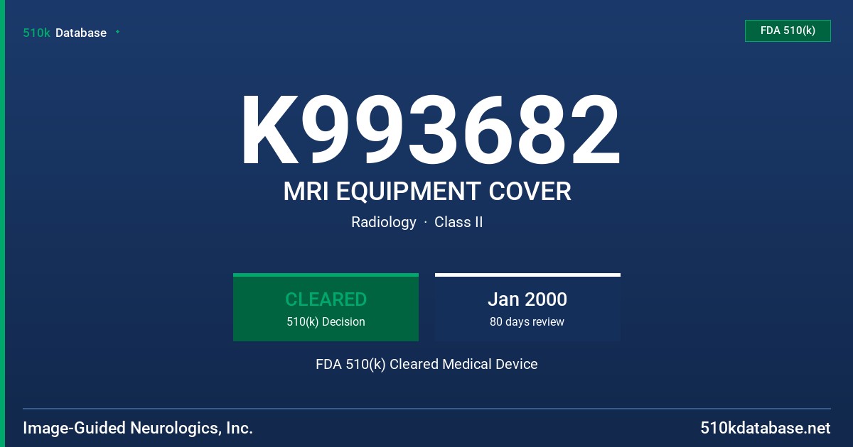 K993682 MRI EQUIPMENT COVER FDA 510(k) Cleared Medical Device