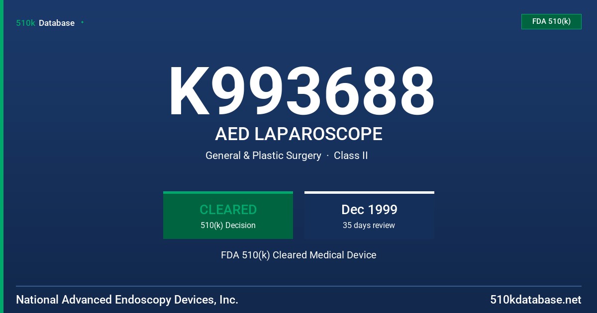 K993688 AED LAPAROSCOPE FDA 510(k) Cleared Medical Device