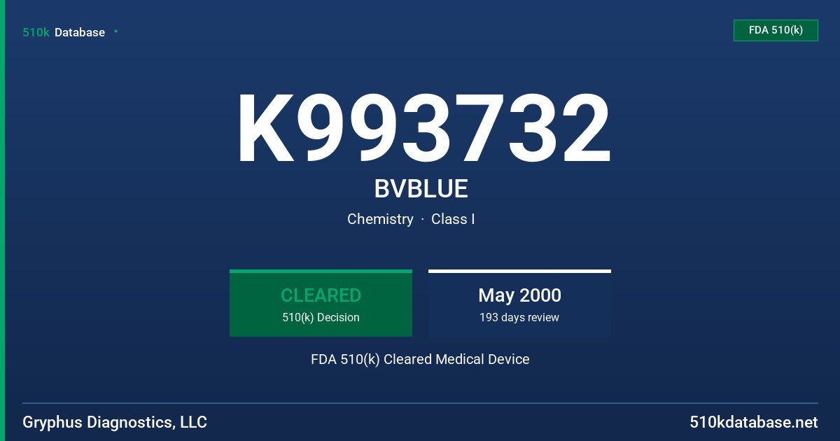 K993732 BVBLUE FDA 510(k) Cleared Medical Device