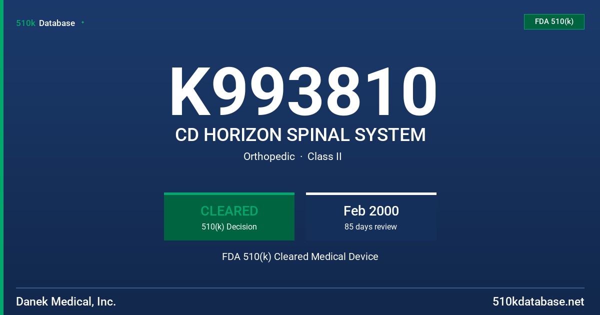 K993810 CD HORIZON SPINAL SYSTEM FDA 510(k) Cleared Medical Device