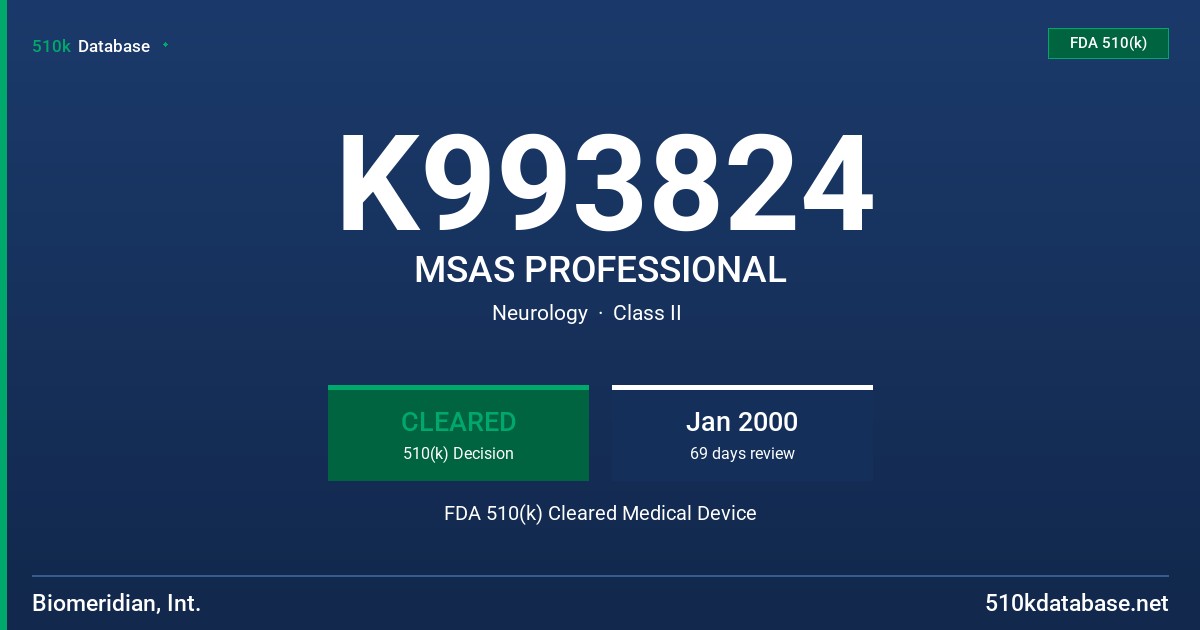 K993824 MSAS PROFESSIONAL FDA 510(k) Cleared Medical Device