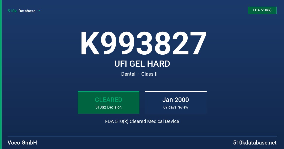 K993827 UFI GEL HARD FDA 510(k) Cleared Medical Device