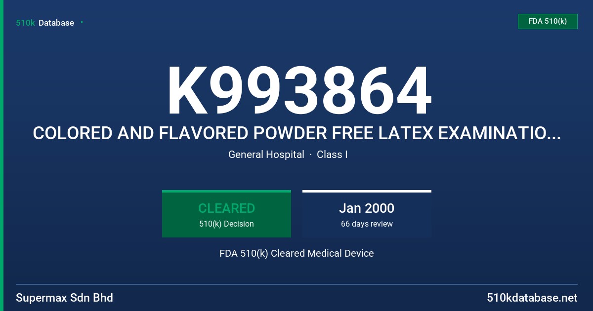 K993864 COLORED AND FLAVORED POWDER FREE LATEX EXAMINATION GLOVES FDA 510(k) Cleared Medical Device