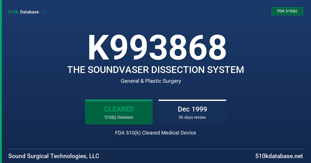 K993868 THE SOUNDVASER DISSECTION SYSTEM FDA 510(k) Cleared Medical Device