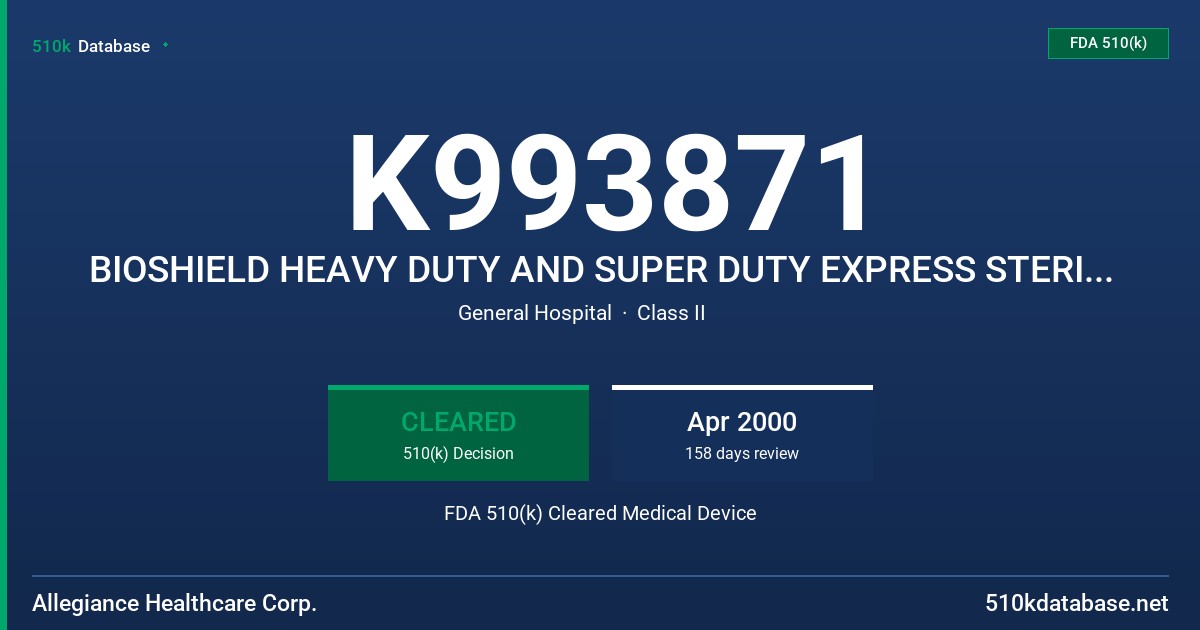 K993871 BIOSHIELD HEAVY DUTY AND SUPER DUTY EXPRESS STERILIZATION WRAP FDA 510(k) Cleared Medical Device