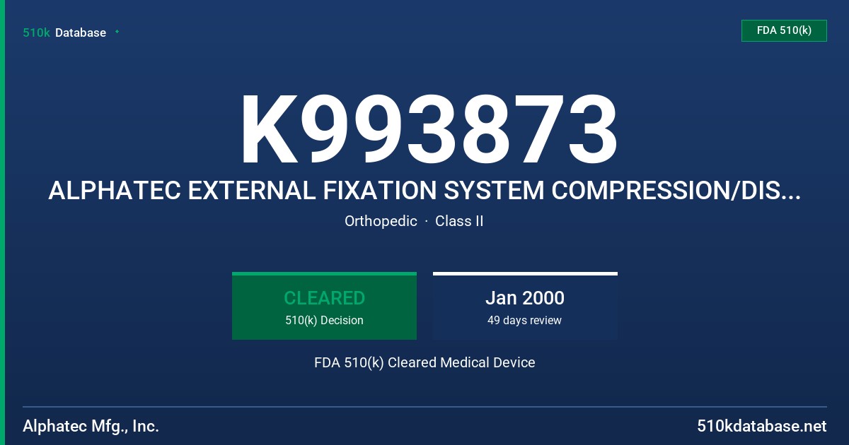 K993873 ALPHATEC EXTERNAL FIXATION SYSTEM COMPRESSION/DISTRACTION ROD FDA 510(k) Cleared Medical Device