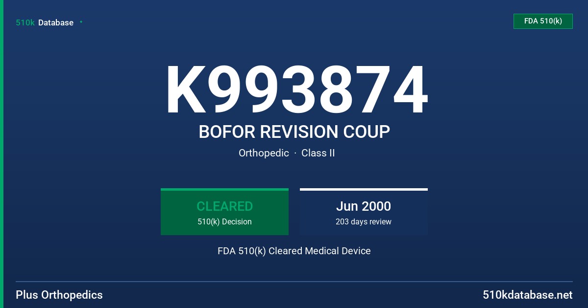 K993874 BOFOR REVISION COUP FDA 510(k) Cleared Medical Device