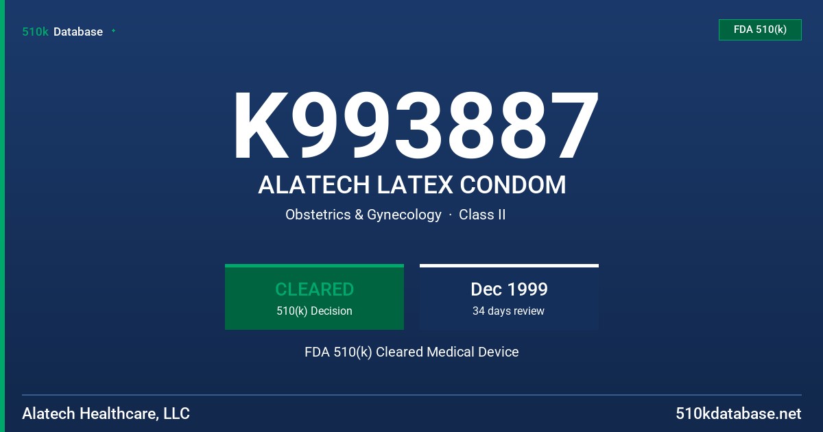 K993887 ALATECH LATEX CONDOM FDA 510(k) Cleared Medical Device