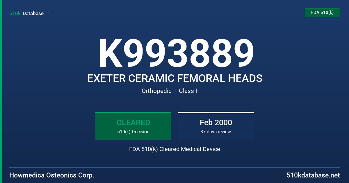 K993889 EXETER CERAMIC FEMORAL HEADS FDA 510(k) Cleared Medical Device