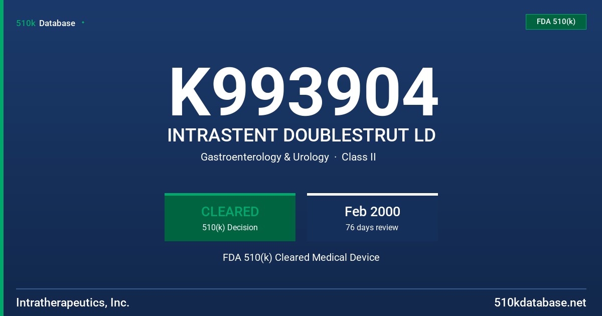 K993904 INTRASTENT DOUBLESTRUT LD FDA 510(k) Cleared Medical Device