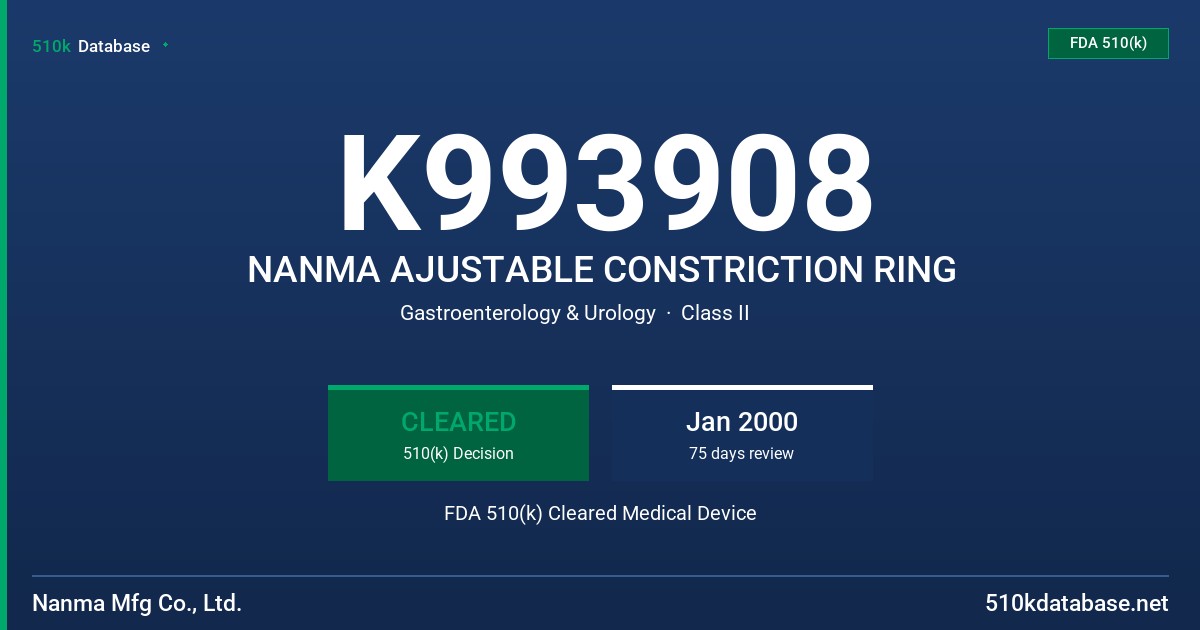 K993908 NANMA AJUSTABLE CONSTRICTION RING FDA 510(k) Cleared Medical Device