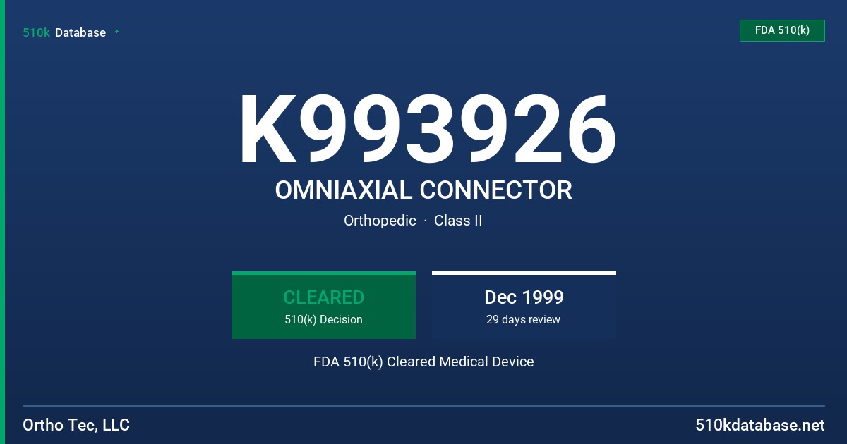 K993926 OMNIAXIAL CONNECTOR FDA 510(k) Cleared Medical Device