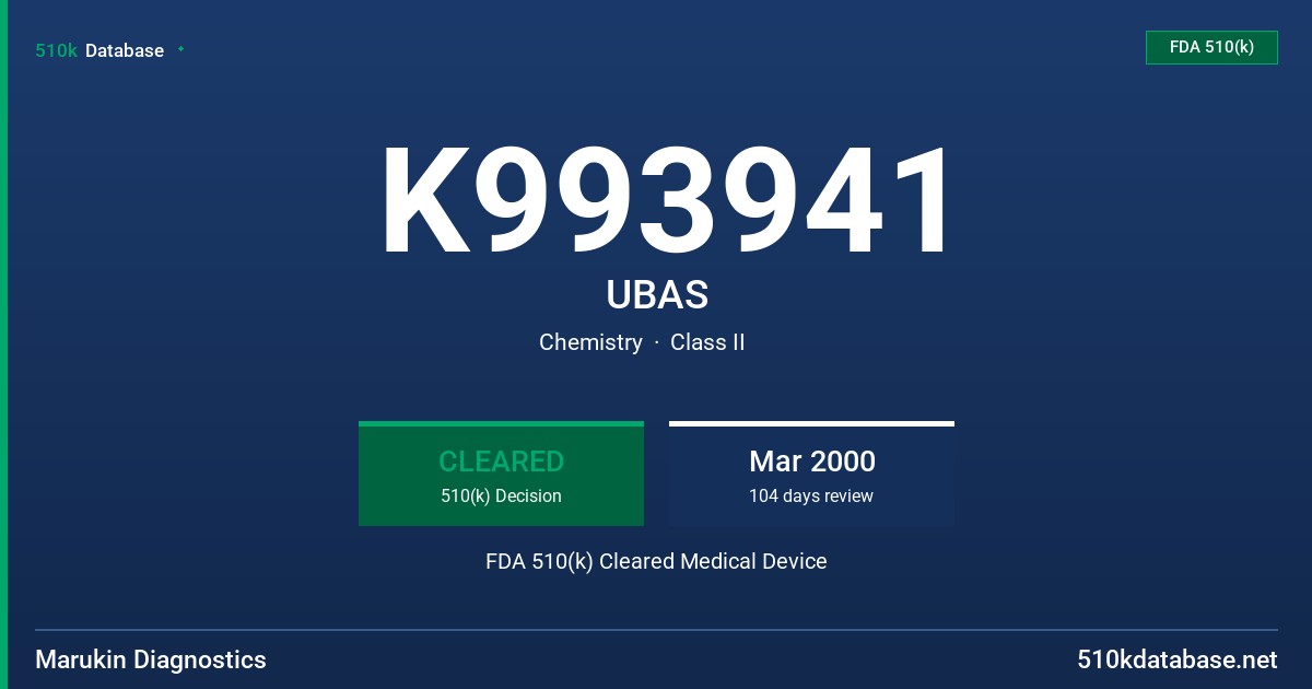 K993941 UBAS FDA 510(k) Cleared Medical Device
