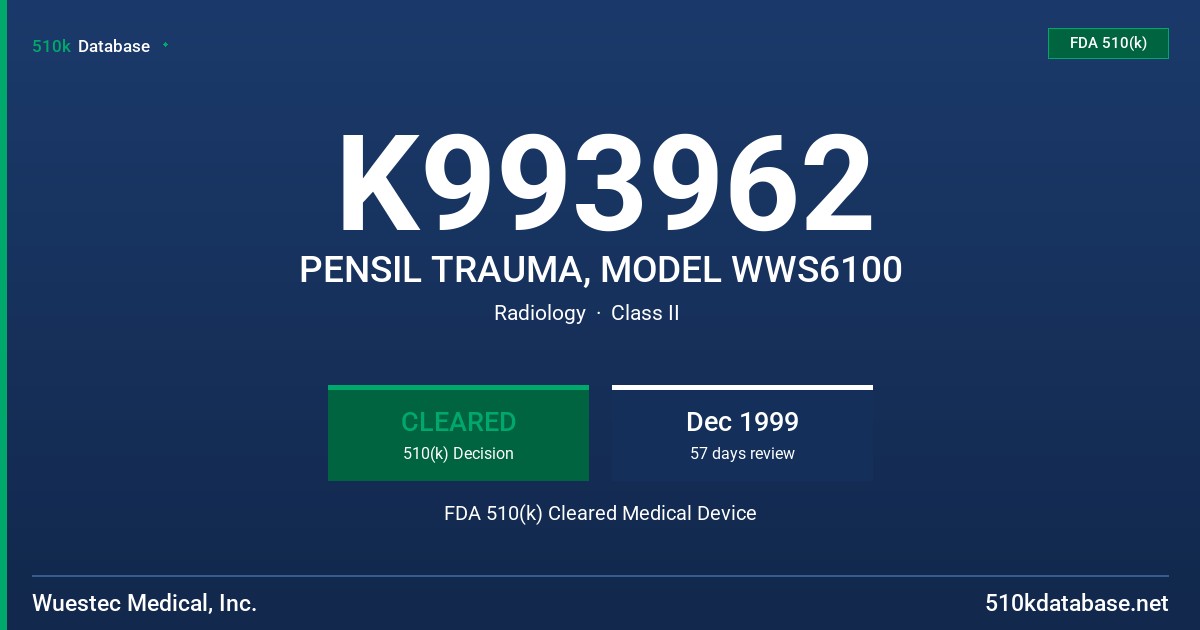 K993962 PENSIL TRAUMA, MODEL WWS6100 FDA 510(k) Cleared Medical Device