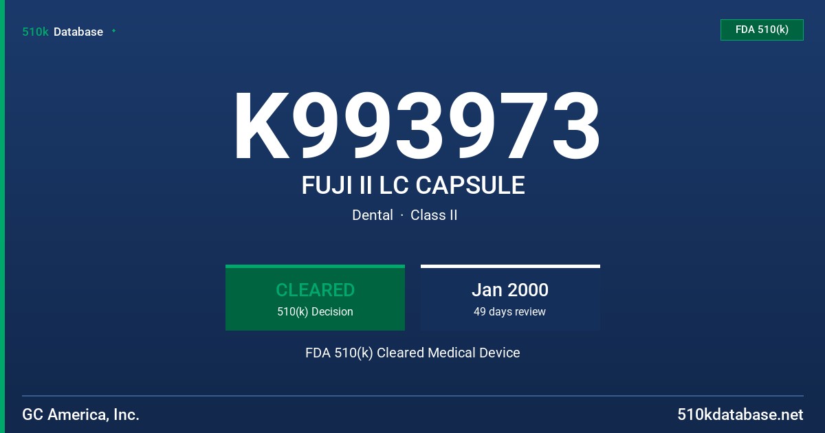 K993973 FUJI II LC CAPSULE FDA 510(k) Cleared Medical Device