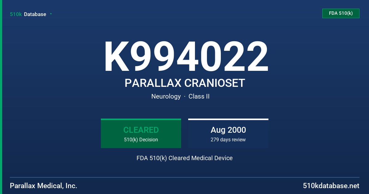 K994022 PARALLAX CRANIOSET FDA 510(k) Cleared Medical Device