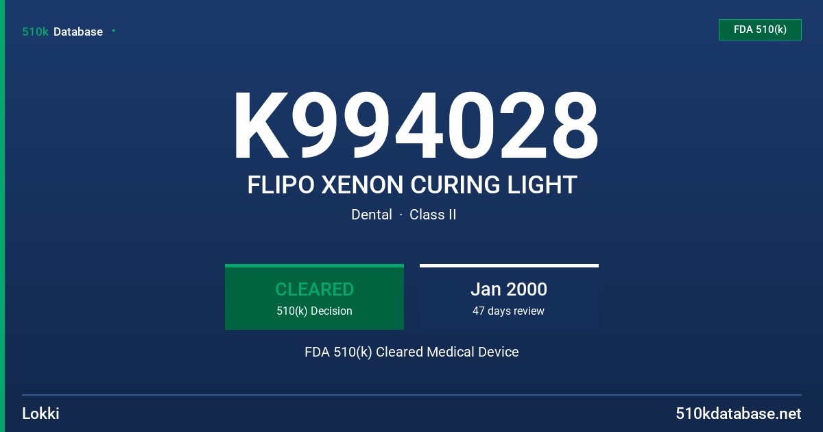 K994028 FLIPO XENON CURING LIGHT FDA 510(k) Cleared Medical Device