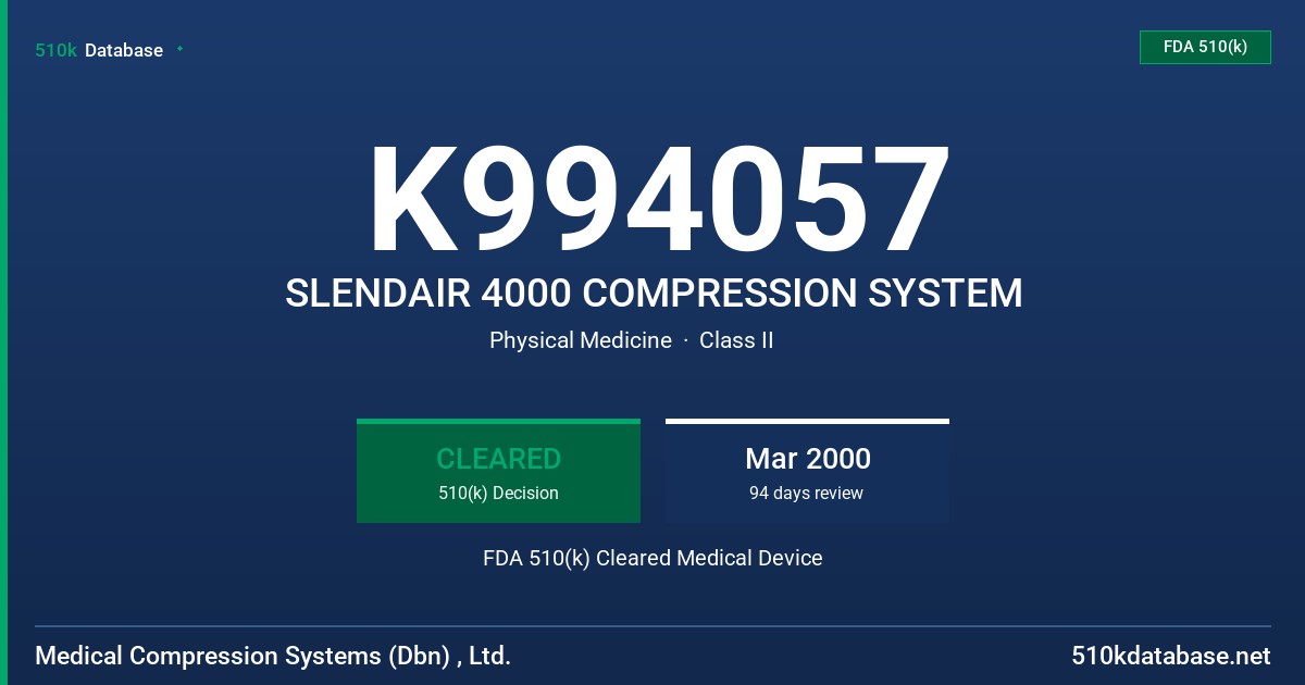K994057 SLENDAIR 4000 COMPRESSION SYSTEM FDA 510(k) Cleared Medical Device