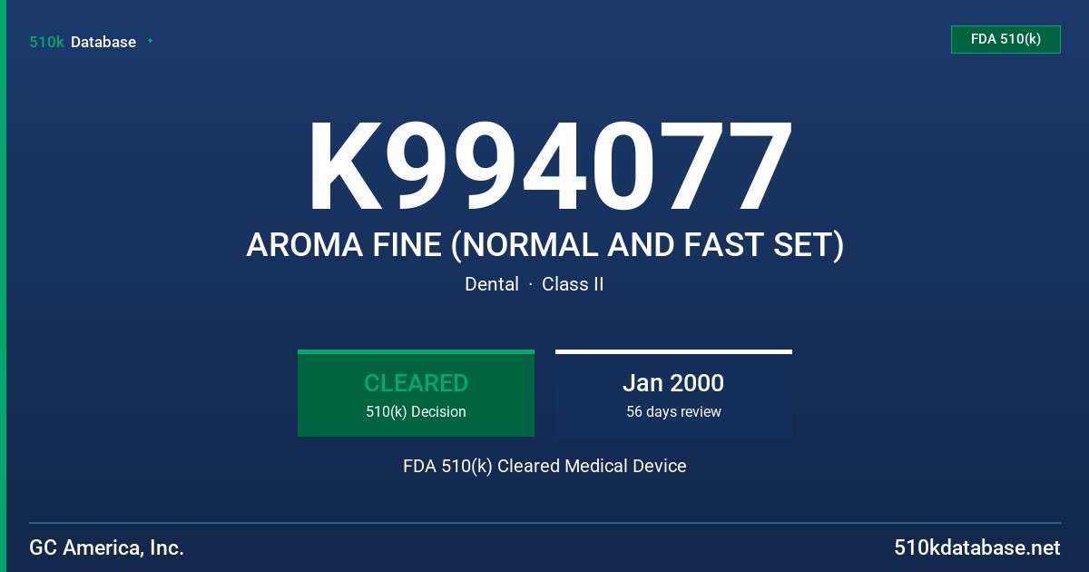 K994077 AROMA FINE (NORMAL AND FAST SET) FDA 510(k) Cleared Medical Device