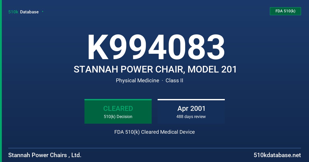 K994083 STANNAH POWER CHAIR, MODEL 201 FDA 510(k) Cleared Medical Device