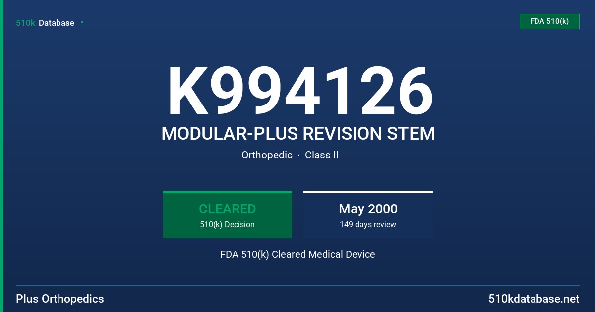 K994126 MODULAR-PLUS REVISION STEM FDA 510(k) Cleared Medical Device