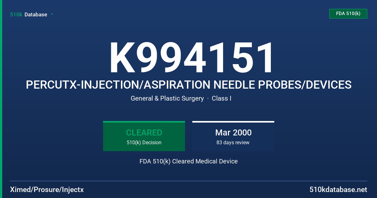K994151 PERCUTX-INJECTION/ASPIRATION NEEDLE PROBES/DEVICES FDA 510(k) Cleared Medical Device