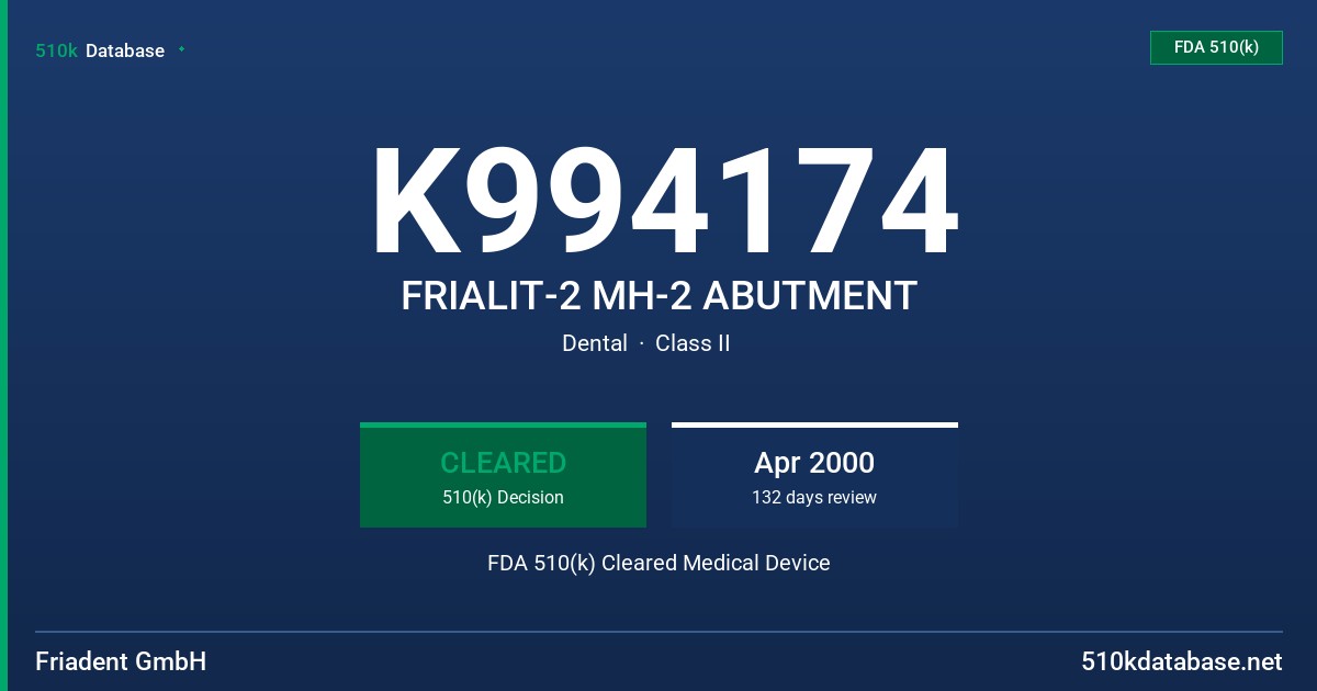 K994174 FRIALIT-2 MH-2 ABUTMENT FDA 510(k) Cleared Medical Device