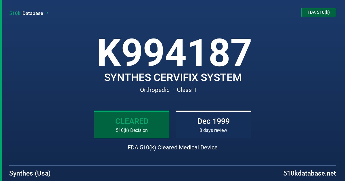 K994187 SYNTHES CERVIFIX SYSTEM FDA 510(k) Cleared Medical Device