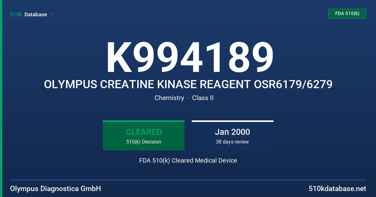 K994189 OLYMPUS CREATINE KINASE REAGENT OSR6179/6279 FDA 510(k) Cleared Medical Device