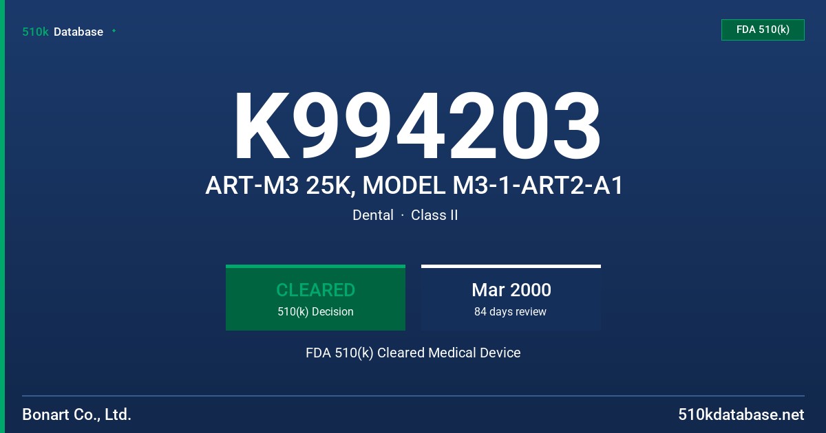 K994203 ART-M3 25K, MODEL M3-1-ART2-A1 FDA 510(k) Cleared Medical Device