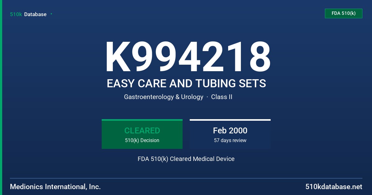 K994218 EASY CARE AND TUBING SETS FDA 510(k) Cleared Medical Device