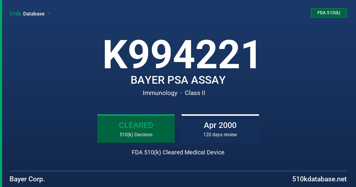 K994221 BAYER PSA ASSAY FDA 510(k) Cleared Medical Device