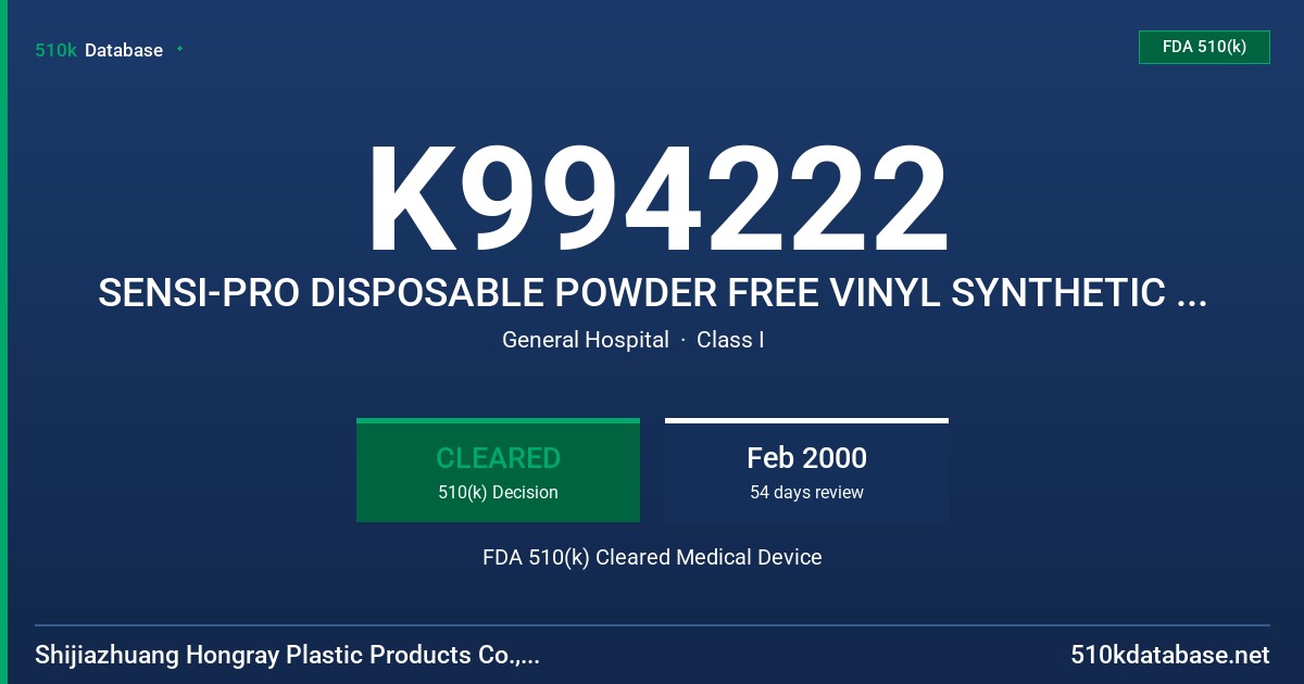 K994222 SENSI-PRO DISPOSABLE POWDER FREE VINYL SYNTHETIC EXAMINATION GLOVES, BEIGE COLOR FDA 510(k) Cleared Medical Device