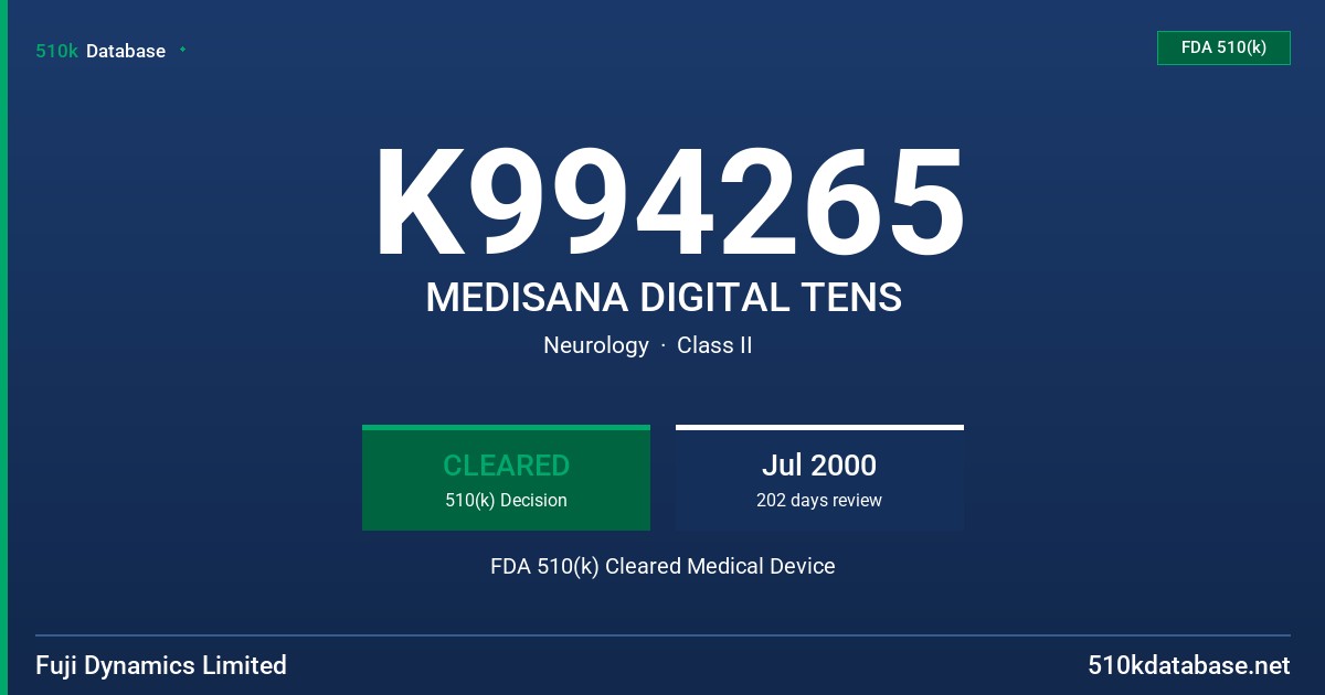 K994265 MEDISANA DIGITAL TENS FDA 510(k) Cleared Medical Device
