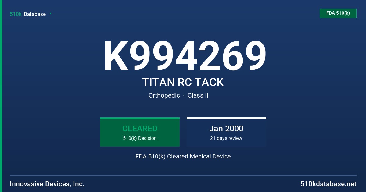 K994269 TITAN RC TACK FDA 510(k) Cleared Medical Device