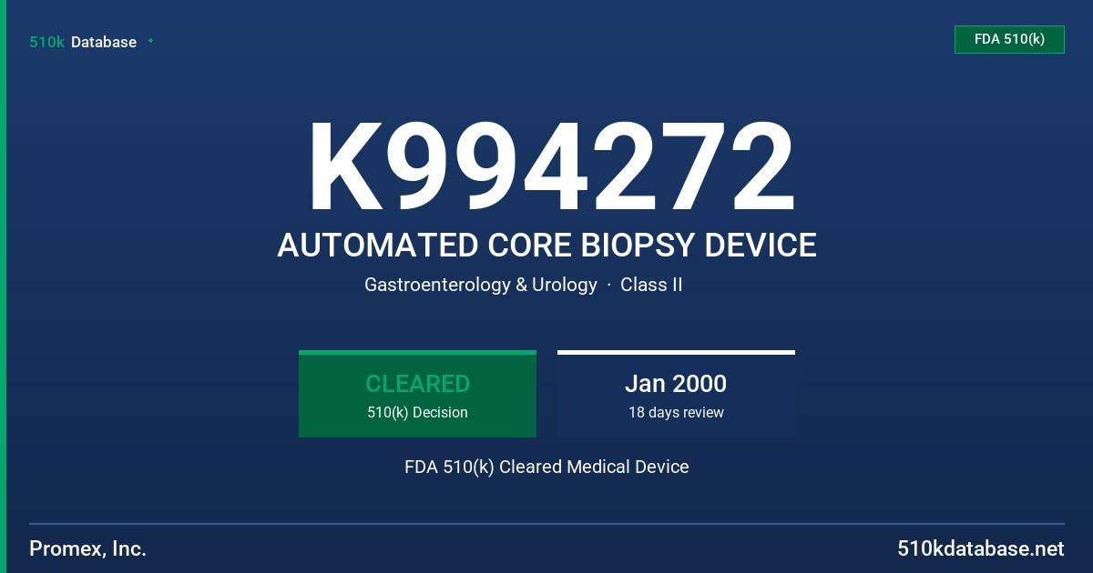 K994272 AUTOMATED CORE BIOPSY DEVICE FDA 510(k) Cleared Medical Device