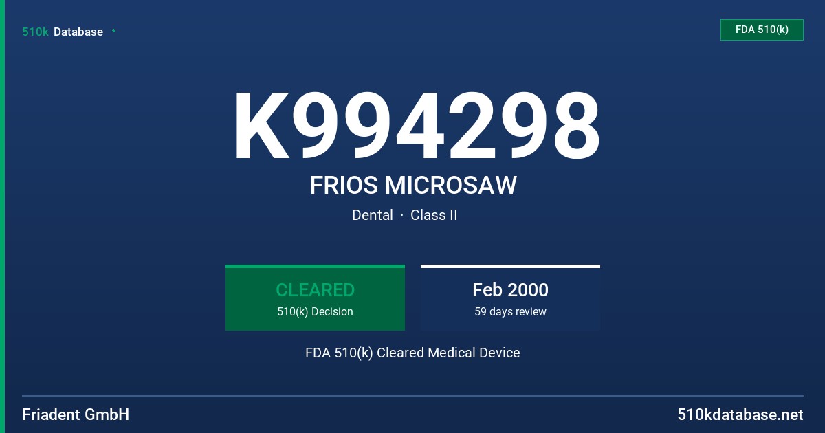 K994298 FRIOS MICROSAW FDA 510(k) Cleared Medical Device