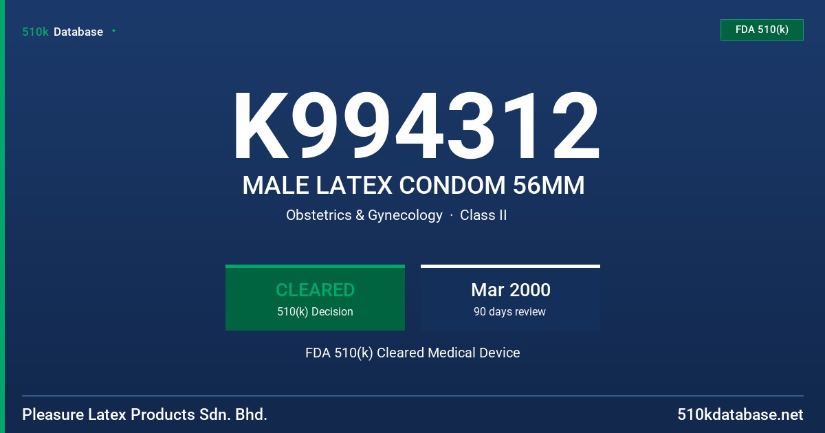 K994312 MALE LATEX CONDOM 56MM FDA 510(k) Cleared Medical Device