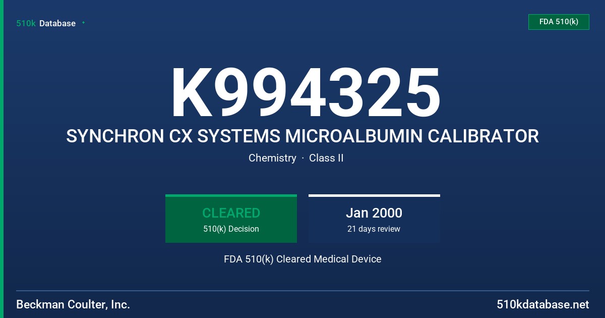 K994325 SYNCHRON CX SYSTEMS MICROALBUMIN CALIBRATOR FDA 510(k) Cleared Medical Device